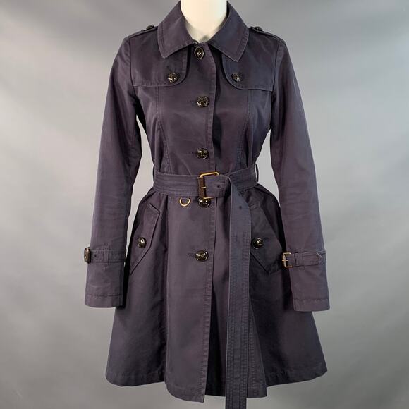 BURBERRY Size 2 Navy Cotton Blend Belted Trench Coat - Picture 1 of 8